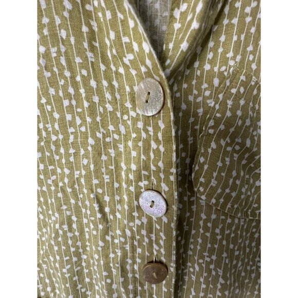 John Mark Full Button Linen Tunic Top Size XS Green Wire Collar Lagenlook Artsy - Picture 3 of 8